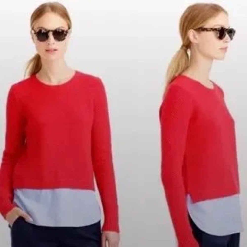 J. Crew wool knit sweater with faux dress shirt underneath m